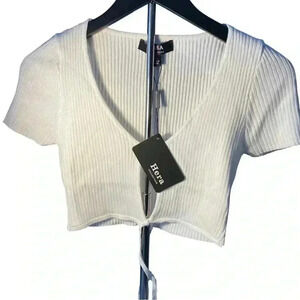 Ribbed Cropped top with tie from Hera Collection, London.  New with brand tag.